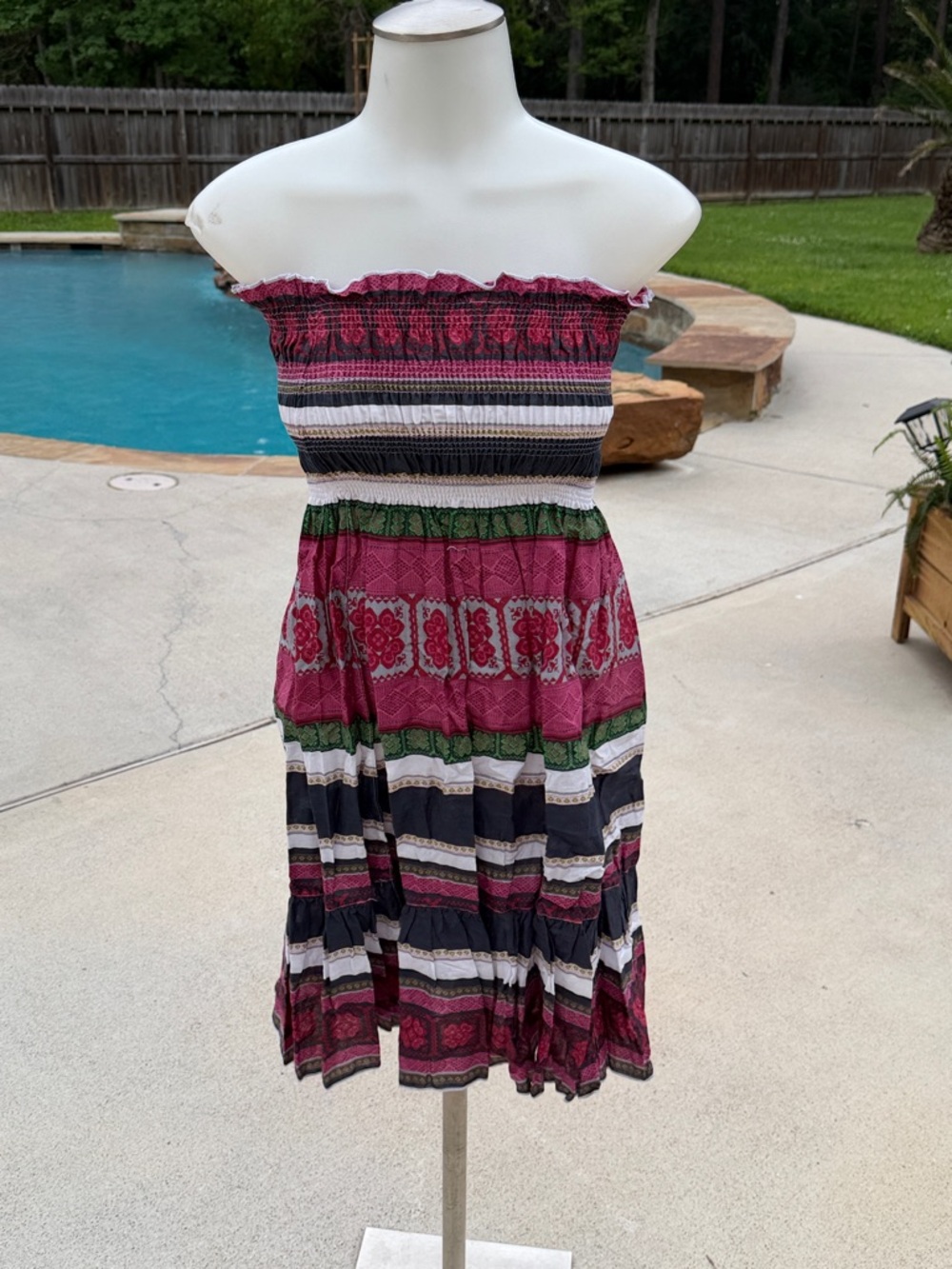 Moda International Strapless Pink Patterned Summer Dress Small